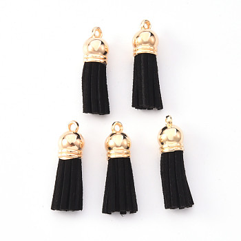 Faux Suede Tassel Pendant Decorations, with CCB Plastic Cord Ends, Light Gold, Black, 33~35x10mm, Hole: 2.5mm