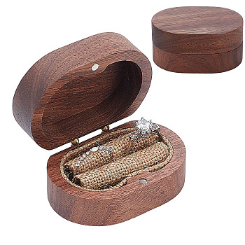 Wooden Finger Ring Boxes, with Lining Inside and Magnetic Clasps, for Wedding Valentine's Day, Oval, Coffee, 7x4.95x3cm