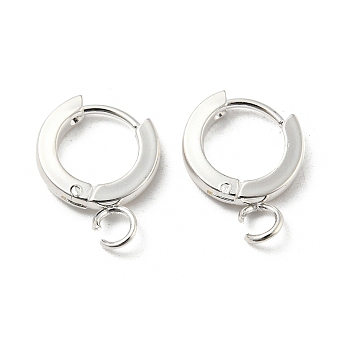 201 Stainless Steel Huggie Hoop Earrings Findings, with Vertical Loop, with 316 Surgical Stainless Steel Earring Pins, Ring, Silver, 11x2mm, Hole: 2.7mm, Pin: 1mm