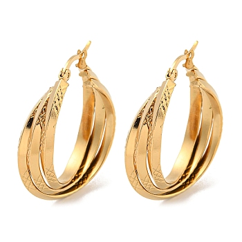 202 Stainless Steel Multi Layered Hoop Earrings, with 304 Stainless Steel Pins for Women, Golden, 28x9mm