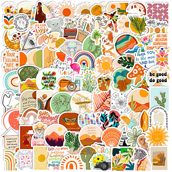 100Pcs Boho Style PVC Self-Adhesive Stickers, Waterproof Decals for Suitcase, Skateboard, Refrigerator, Helmet, Mobile Phone Shell, Colorful, 12~45mm