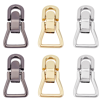 WADORN&reg 6Pcs 3 Colors Zinc Alloy Hanger Ring Clasps, for Bag Buckle Accessories Makings, Mixed Color, 4.1x2.2x1.08cm, 2pcs/color