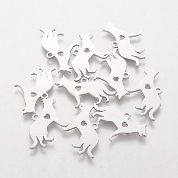 201 Stainless Steel Puppy Pendants, Silhouette Charms, Dog with Heart, Stainless Steel Color, 15x23x1.1mm, Hole: 1.5mm