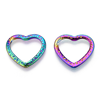 Ion Plating(IP) 304 Stainless Steel Linking Ring, Hammered, Heart, Rainbow Color, 16.5x18x1.5mm, Inner Diameter: 10.5x14mm