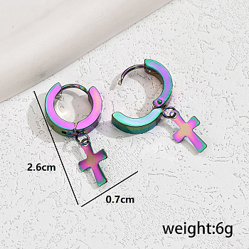 Stylish Stainless Steel Classic Cross Hoop Earrings, Purple, 26x7mm