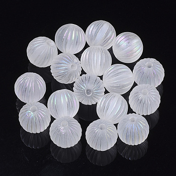Transparent Corrugated Melon Acrylic Beads, AB Color Plated, Round, Clear AB, 9.5mm, Hole: 1.8mm.