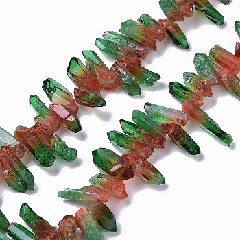 Natural Quartz Crystal Dyed Beads Strands, Nuggets, Dark Green, 15~45x10~15x8~10mm, Hole: 1mm, about 36~37pcs/strand, 32.5~33cm