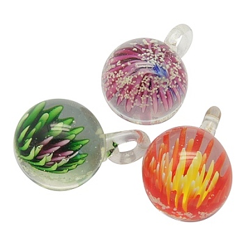 Handmade Luminous Lampwork Pendant, Round, Mixed Color, about 21mm wide, 31mm long, hole: 6mm