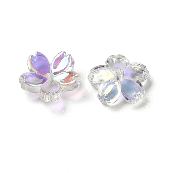 Transparent ABS Plastic Beads Cap, UV Plated, 5-Petal Flower, Clear, 10.5~11.5x2mm, Hole: 1.4mm