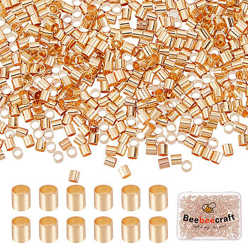 1000Pcs Brass Crimp Beads, Nickel Free, Tube, Real 18K Gold Plated, 2x2mm, Hole: 1.5mm