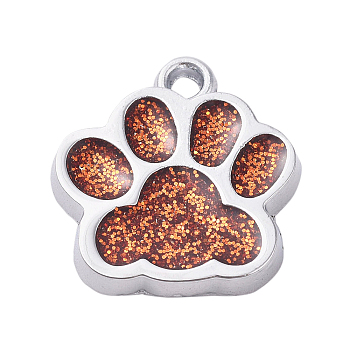 Alloy Enamel Charms, with Glitter Powder, Dog Paw Prints, Platinum, Dark Goldenrod, 17.7x16.6x2mm, Hole: 2mm