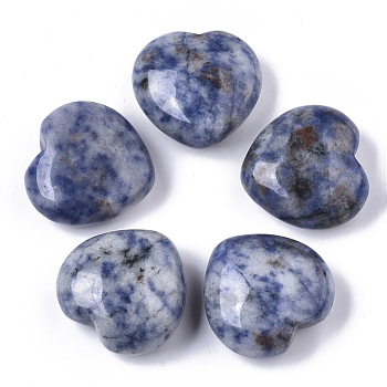 Natural Blue Spot Jasper Healing Stones, Heart Love Stones, Pocket Palm Stones for Reiki Balancing, 29~30x30~31x12~15mm