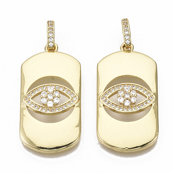 Brass Micro Pave Cubic Zirconia Pendants, with Jump Rings, Nickel Free, Oval with Eye, Clear, Real 16K Gold Plated, 33x16.5x5mm, Jump Rings: 9x5.5x2mm, 2.5x5mm Inner Diameter.