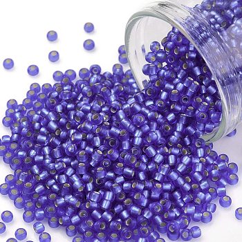 TOHO Round Seed Beads, Japanese Seed Beads, (35F) Silver Lined Frost Sapphire, 11/0, 2.2mm, Hole: 0.8mm, about 1110pcs/10g