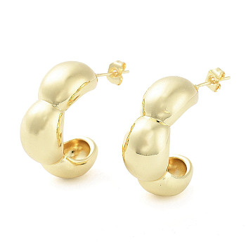 Brass Pea Shape Stud Earrings, Half Hoop Earrings, Real 18K Gold Plated, 27x9.5mm