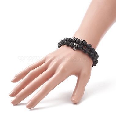 Ensemble de bracelets extensibles perlés en laiton et pierre de lave naturelle 2 pièces 2 styles(BJEW-JB09244-03)-3