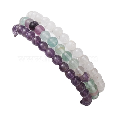 Bracelets extensibles en perles rondes en pierres mélangées naturelles de style 3pcs 3(BJEW-JB10178-05)-5