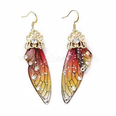 Resin Butterfly Wing Dangle Earrings with Clear Cubic Zirconia(EJEW-G302-01G)-2