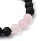 Bracelets extensibles en quartz rose naturel et pierre de lave(BJEW-JB05415-02)-2