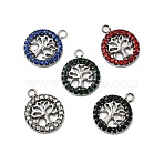 304 Stainless Steel Micro Pave Rhinestone Pendants, Tree of Life Charms, Stainless Steel Color, Mixed Color, 15.5x12.5x2mm, Hole: 1.8mm(STAS-G369-11P)