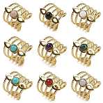 Natural & Synthetic Gemstone Finger Rings, Teardrop 304 Stainless Steel Multi-layer Open Cuff Rings Ion Plating(IP), Real 18K Gold Plated, 24mm, Adjustable(RJEW-U027-08G)