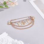 1Pc Alloy Hanging Chain Brooches, Word Love & Butterfly Pendants, Golden, 70x70x5.5mm(JEWB-LP0004-23)