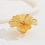 Elegant Middle Eastern Style Flower Iron Cuff Rings for Wedding Party, Golden, Inner Diameter: 16~18mm(RY8475)