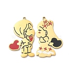 304 Stainless Steel Pendants, Girl & Boy, with Enamel, Ion Plating(IP), Split Pendants, Real 18K Gold Plated, 24.5x15~15.5x1mm, Hole: 1.2mm(STAS-C155-13G)