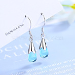 Brass & Glass Dangle Earrings, Teardrop, Platinum, Light Sky Blue, 34mm(WGD6860-01)