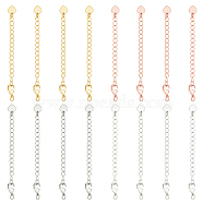 16Pcs 4 Colors Brass Curb Chain Extenders, End Chains with Heart Chain Tab and Lobster Claw Clasp, Mixed Color, 67mm, 4pcs/color(KK-OC0001-42)