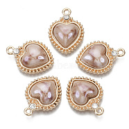 Porcelain Pendants, with Light Gold Plated Brass Findings and Crystal Rhinestone, Heart, Camel, 23x16x5mm, Hole: 1.8mm(X-KK-N235-038C)