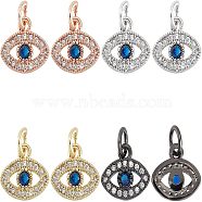 SUPERFINDINGS 8Pcs 4 Colors  Brass Micro Pave Clear Cubic Zirconia Charms, with Jump Ring, Eye, Mixed Color, 9.5x11.5x2mm, Jump Ring: 5x0.8mm, inner diameter: 3.5mm, 2pcs/color(KK-FH0003-89)