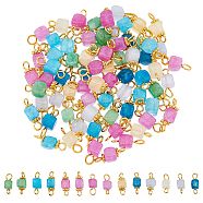 84Pcs 14 Style Dyed & Heated Natural Quartz Connector Charms, Cube Links, with Golden Tone Alloy Spacer Beads and 304 Stainless Steel Eye Pins, Mixed Color, 14~15x5~7x5~7mm, Hole: 2.5mm, 6pcs/style(PALLOY-AB00246)