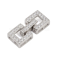 925 Sterling Silver Micro Pave Clear Cubic Zirconia Fold Over Clasps, Square, Real Platinum Plated, 17x7.5x3mm(STER-P060-38P)