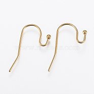 Ion Plating(IP) 316 Stainless Steel Earring Hooks, Ear Wire, Real 18K Gold Plated, 21x12x2mm, 20 Gauge, Pin: 0.8mm(STAS-E145-09G)