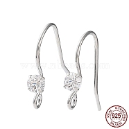 Rhodium Plated 925 Sterling Silver with Clear Cubic Zirconia Earring Hooks, Flat Round, Real Platinum Plated, 16x3mm, Hole: 1.5mm, Pin: 0.7mm(STER-G036-16P)