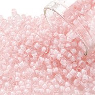 TOHO Round Seed Beads, Japanese Seed Beads, (967) Inside Color Crystal/Neon Rosaline Lined, 8/0, 3mm, Hole: 1mm, about 1110pcs/50g(SEED-XTR08-0967)