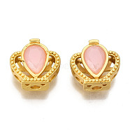 8-Hole Brass Beads, with Resin Beads, Hollow, Crown, Matte Gold Color, Pink, 10.5x12x6mm, Hole: 2mm(KK-S310-40C)