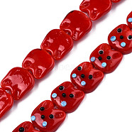 Handmade Lampwork Beads, Cat's Head, Red, 15~16x16~16.5x7mm, Hole: 1.2mm, about 25pcs/strand, 14.37 inch(36.5cm)(LAMP-N029-012D)