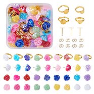 DIY Rose Flower Earring & Finger Ring Making Kit, Including Acrylic Cabochons, 304 Stainless Stud Earring Finding, Brass Pad Rings Bases, Mixed Color, 76Pcs/box(DIY-SZ0008-45)