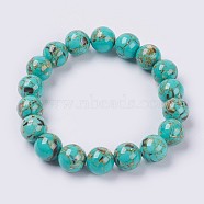 Natural Sea Shell and Synthetic Turquoise Assembled Beaded Stretch Bracelet, Round, Dark Turquoise, Beads: 6mm, 2 inch(5cm)(BJEW-P211-02-6mm)