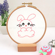 DIY Display Decoration Embroidery Kit, including Embroidery Needles & Thread & Fabric, Plastic Embroidery Hoop, Rabbit Pattern, 79x67mm(SENE-PW0003-071E)
