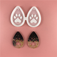 DIY Pendant Silicone Molds, Resin Casting Molds, Clay Craft Mold Tools, Teardrop with Dog Paw Prints, White, 42x61x4mm, Hole: 1mm, Inner Diameter: 36x23mm(DIY-P030-21)