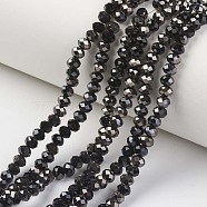 Electroplate Opaque Glass Beads Strands, Half Black Plated, Faceted, Rondelle, Black, 3x2mm, Hole: 0.8mm, about 165~169pcs/strand, 15~16 inch(38~40cm)(EGLA-A034-P2mm-P01)