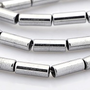 Grade A Electroplate Non-magnetic Synthetic Hematite Column Beads Strands, Silver Plated, 9x3mm, Hole: 1mm, about 44pcs/strand, 15.9 inch(G-M066-02)