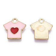Alloy Enamel Pendants, T-Shirt with Heart Pattern, Light Gold, Pink, 16x16x1mm, Hole: 2mm(ENAM-S121-088A)