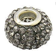 Resin Rhinestone Beads, with Silver Color Brass Double Cores, Grade A, Rondelle, Black Diamond, 10x7mm, Hole: 2.5mm(CPDL-H001-10x7mm-17)