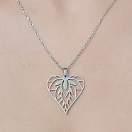 201 Stainless Steel Hollow Heart Pendant Necklace, Stainless Steel Color, 17.72 inch(45cm)(NJEW-OY002-17)