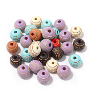 Spray Painted Wood Beads, for DIY Craft, Jewelry Making, Round with Engraved Pattern, Mixed Color, Floral Pattern, 10mm, Hole: 3mm(WOCR-PW0003-80B)