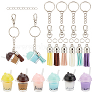 DIY Bear Milk Tea Cup Keychain Making Kit, Including Resin Pendants, Iron Split Rings & Split Key Rings, Alloy Swivel Lobster Claw Clasps, Tassel Pendant Decorations, Mixed Color, 62Pcs/set(DIY-AR0003-66)